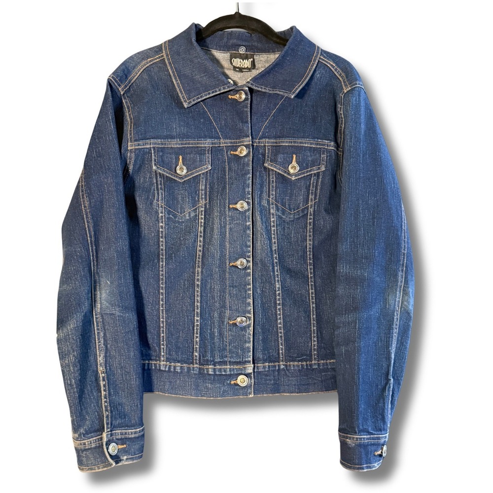 Silverado Women Dark Wash Denim Trucker Jacket Western Stretch Blue Size M